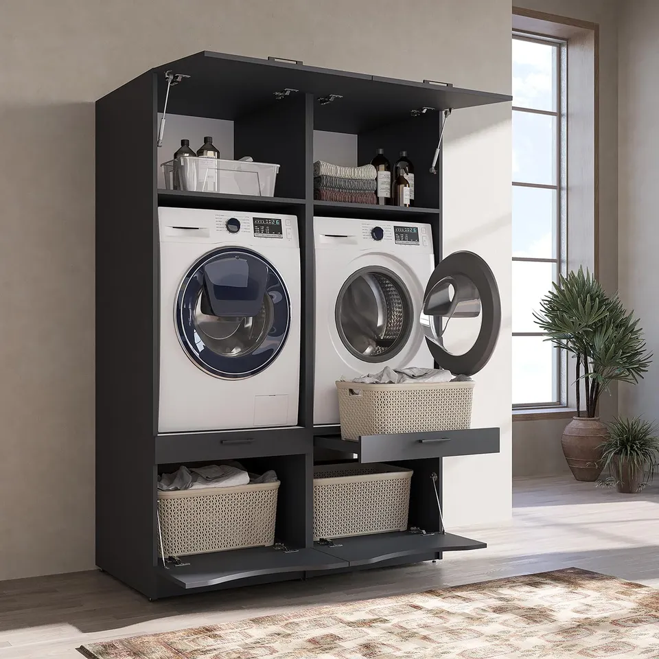 roomart-serie-2-waschmaschinenschrank-132-cm-f-r-waschmaschine-trockner-nebenein image 1