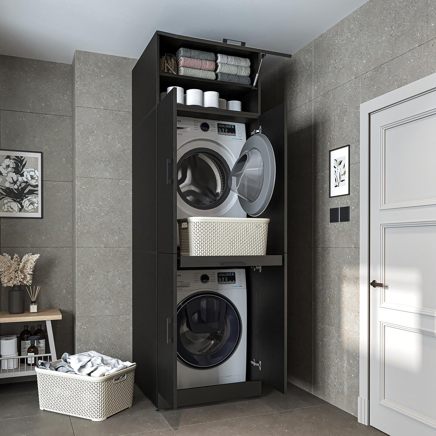roomart-waschmaschinenschrank-dora-waschturm-f-r-trockner-waschmaschine-230-cm-w image 6
