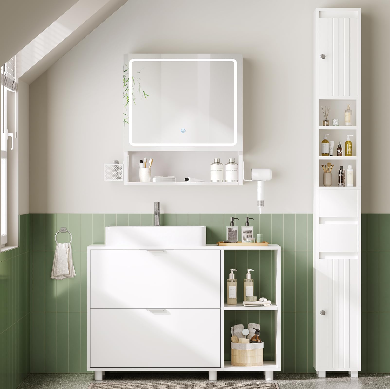 forabamb-waschbeckenunterschrank-wei-30x85x60-cm-badunterschrank-mit-2-schublade image 2