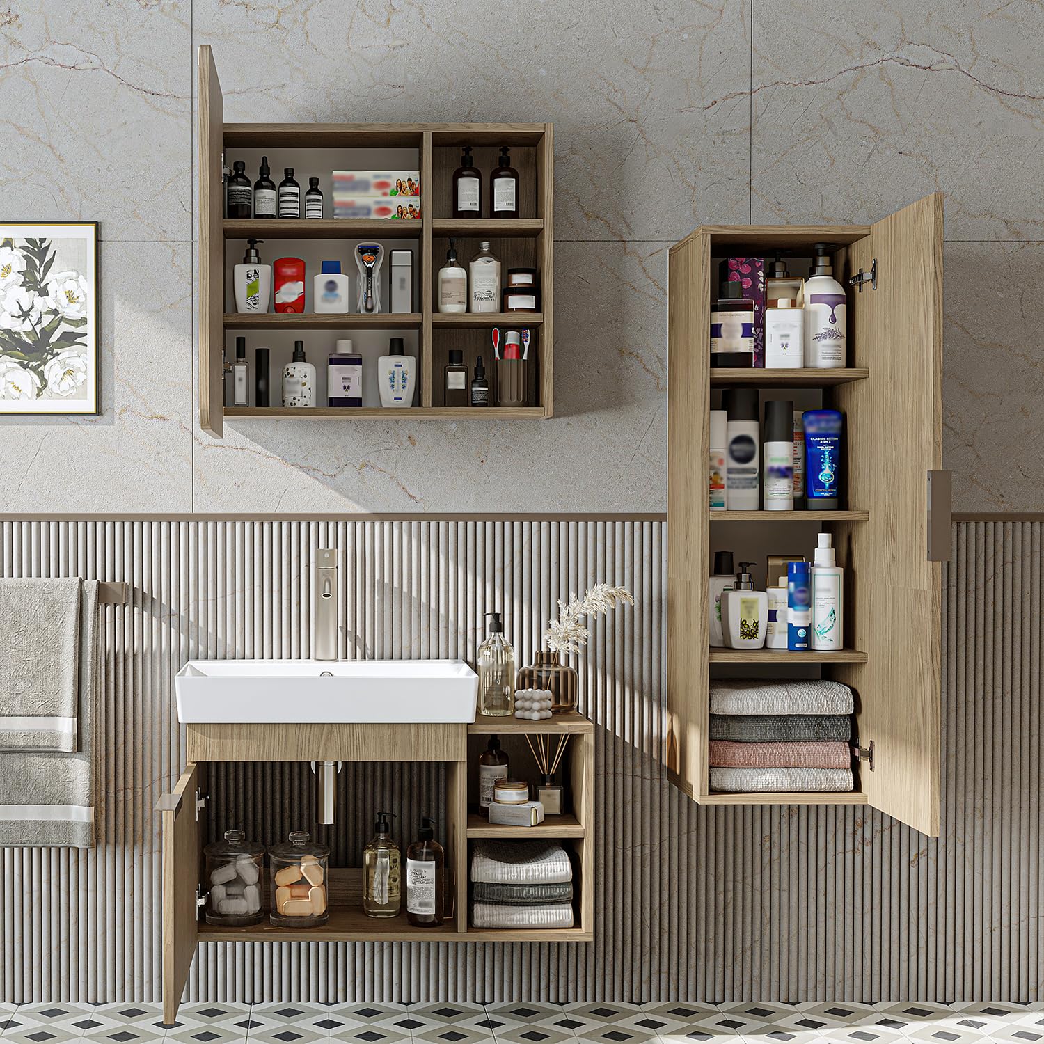 roomart-badm-bel-set-lycia-82-cm-4-teilig-eiche-hell-mit-keramik-waschbecken-spi image 3