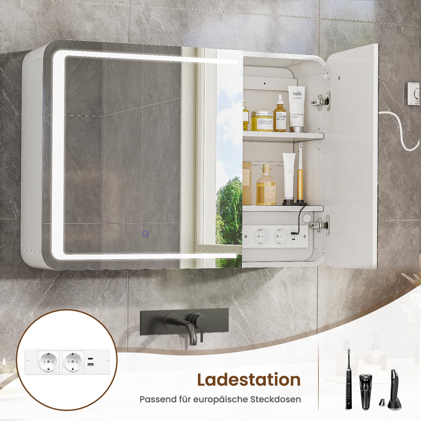 forabamb-spiegelschrank-bad-mit-beleuchtung-steckdose-60x80x16-cm-wei-3-verstell image 3