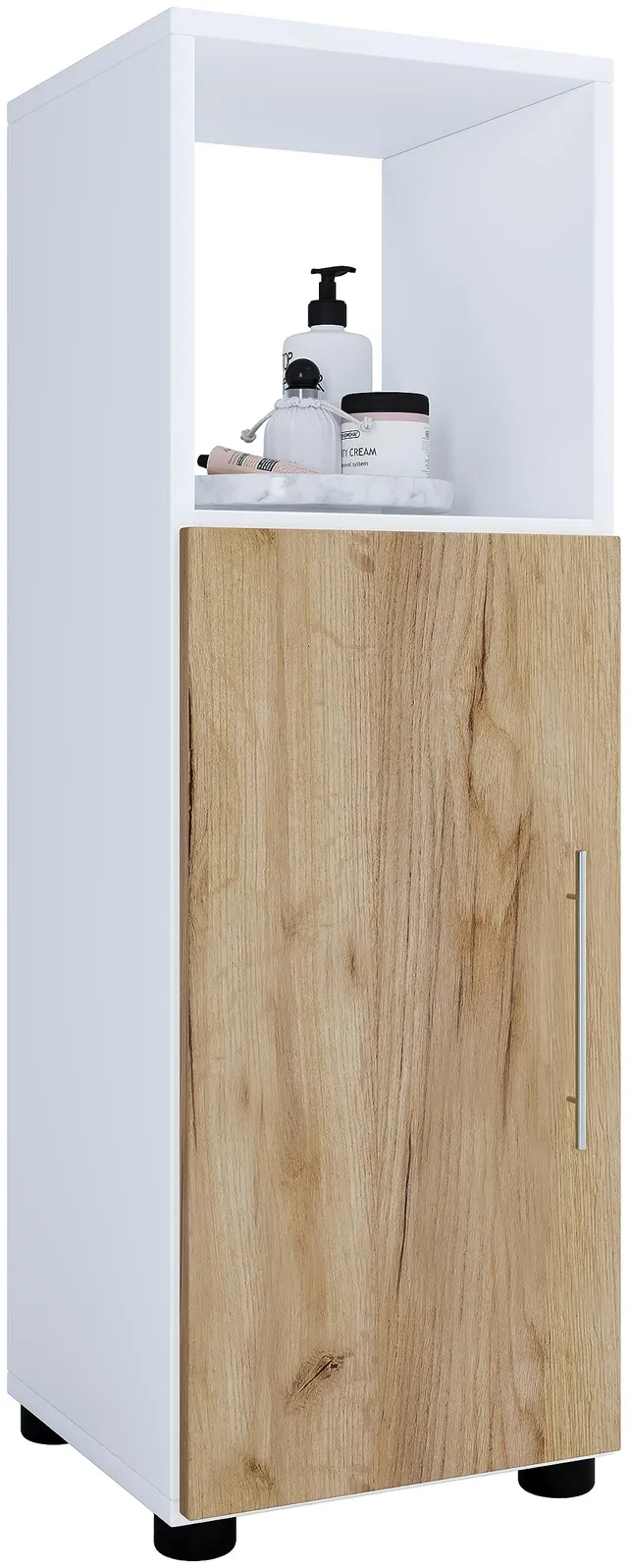 vcm-badm-bel-midischrank-wei-honig-eiche-31x30x93-cm-1-t-r-3-f-cher-holzwerkstof image 1