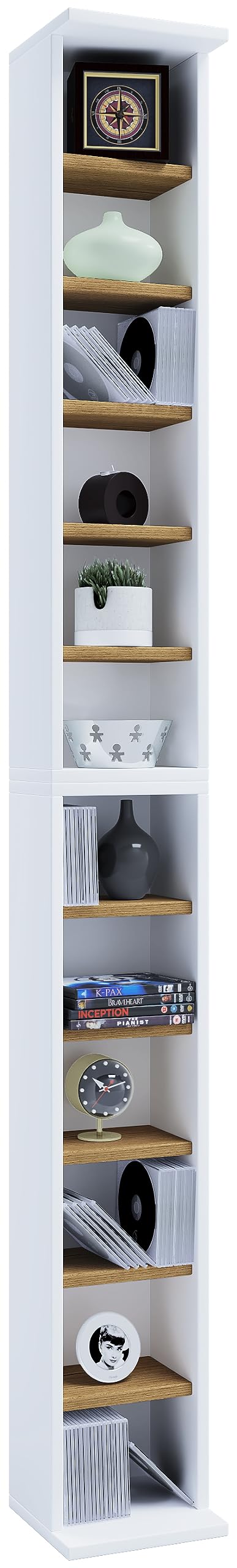 vcm-standregal-wei-honig-eiche-21x20x180-cm-12-f-cher-holzwerkstoff image 1