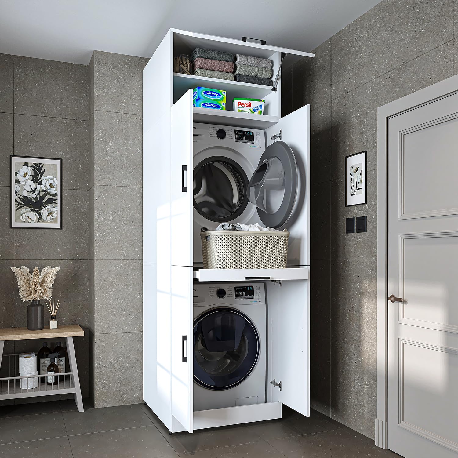 roomart-waschmaschinenschrank-dora-waschturm-f-r-trockner-waschmaschine-230-cm-w image 1