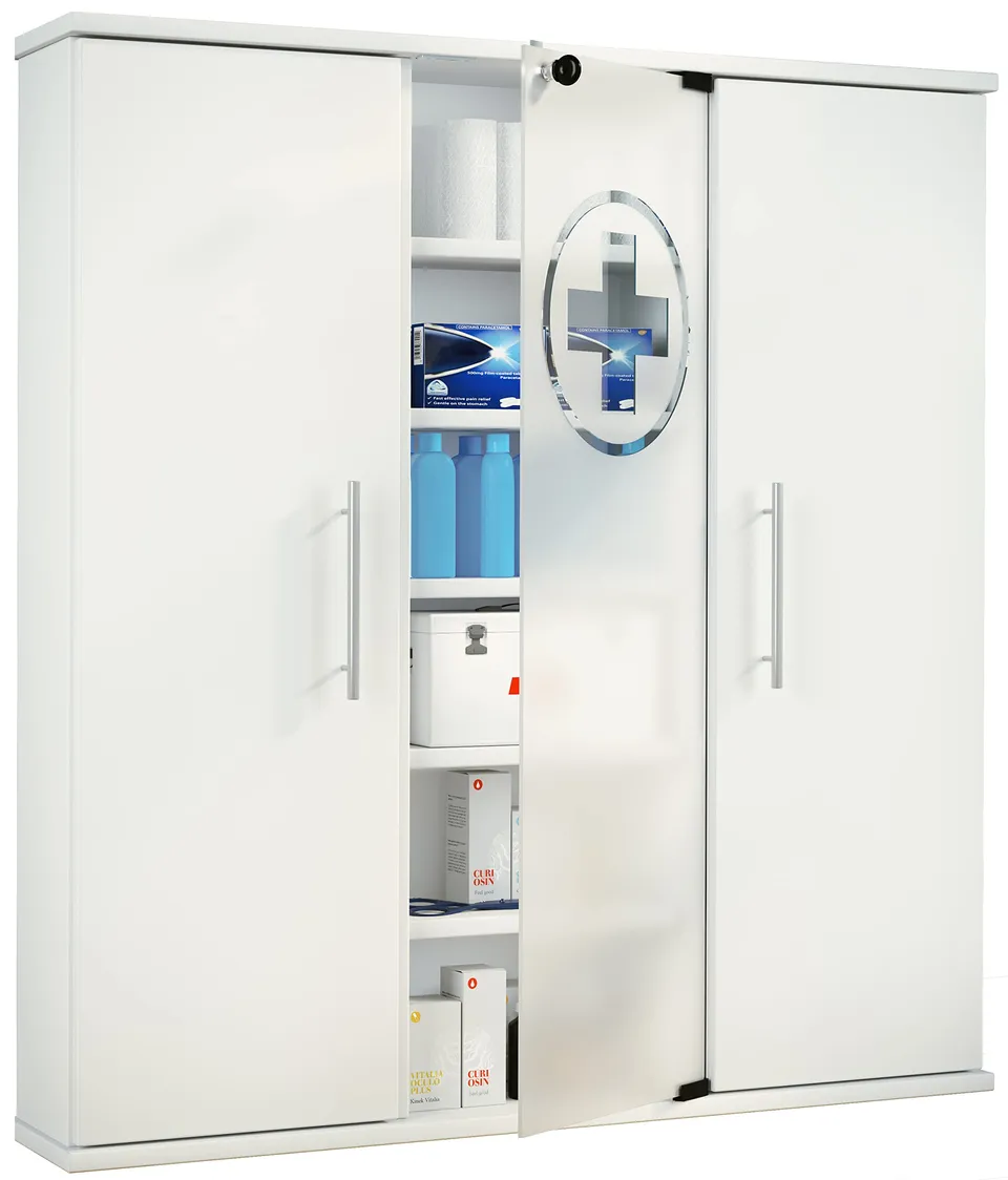 vcm-medizinschrank-wei-88x18x92-cm-3-t-ren-davon-1-abschlie-bare-glast-r-18-f-ch image 1