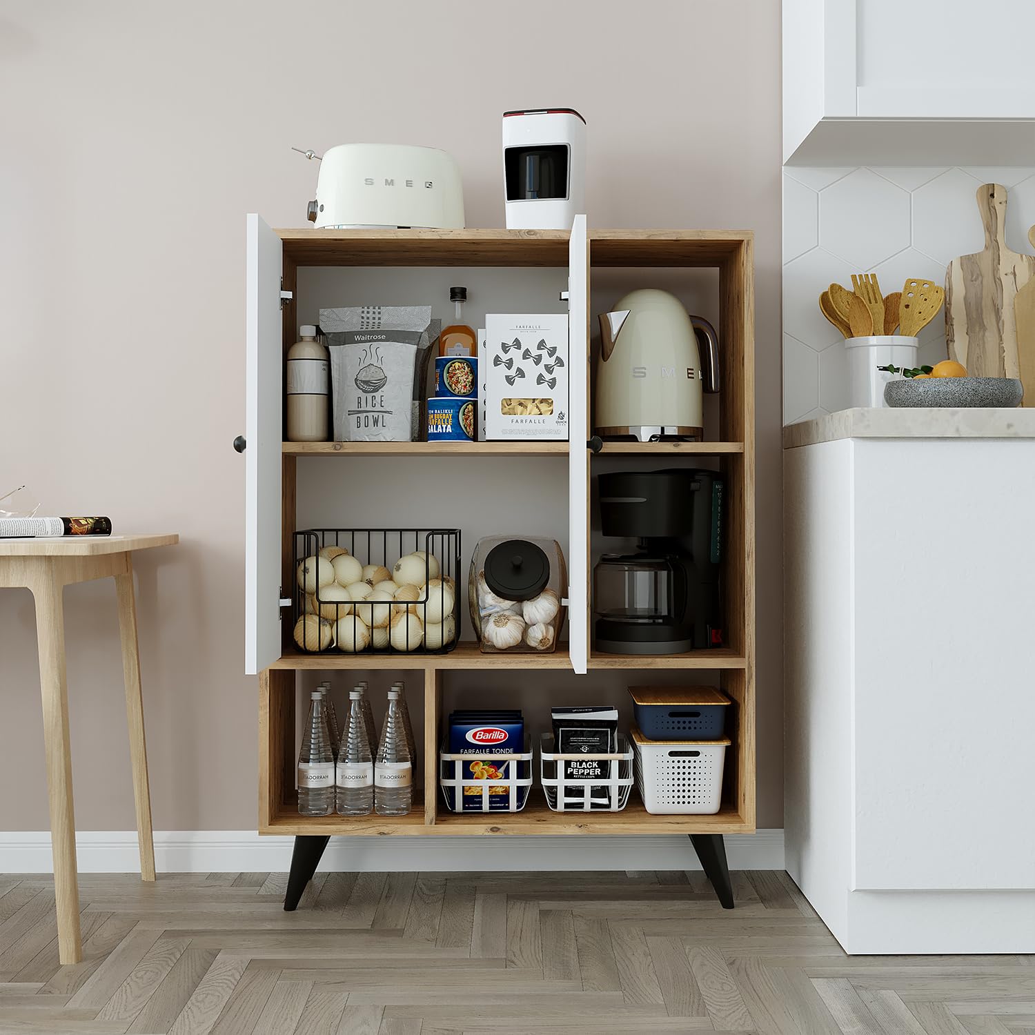 roomart-mehrzweckschrank-wei-eiche-125x90x35-cm-sideboard-mit-4-offenen-f-chern- image 4