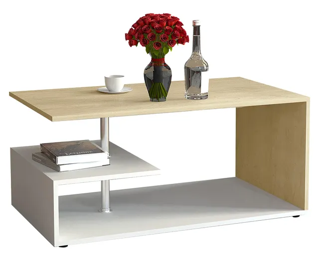 vcm-couchtisch-wei-honig-eiche-91x53x42-cm-2-f-cher-holzwerkstoff-wohnzimmer image 1