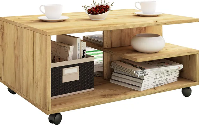 vcm-couchtisch-honig-eiche-80x50x41-cm-sofatisch-mit-5-offenen-f-chern-aus-holzw image 1