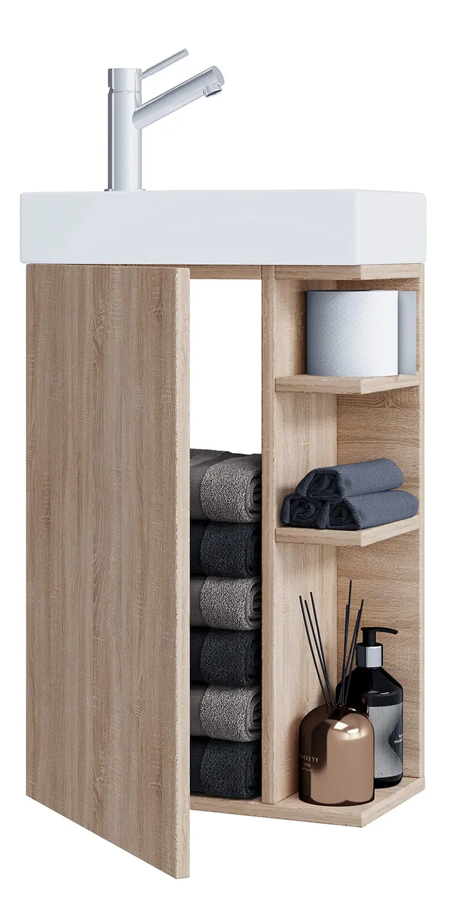 vcm-badm-bel-waschtisch-sonoma-eiche-40x70-cm-1-t-r-4-f-cher-mit-stauraum image 1