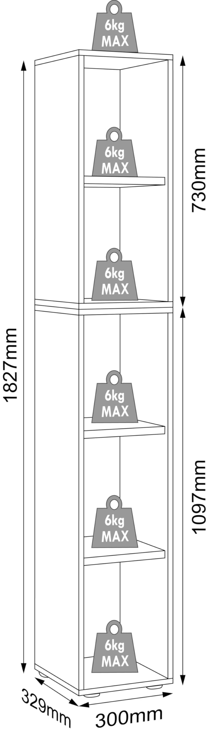 vcm-b-roregal-anthrazit-30-x-33-x-183-cm-5-f-cher-3-h-henverstellbare-b-den-stan image 3