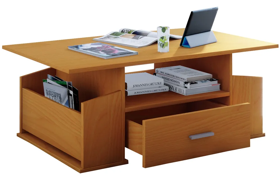 vcm-couchtisch-buche-110x52x44-cm-3-f-cher-1-schublade-holzwerkstoff image 1