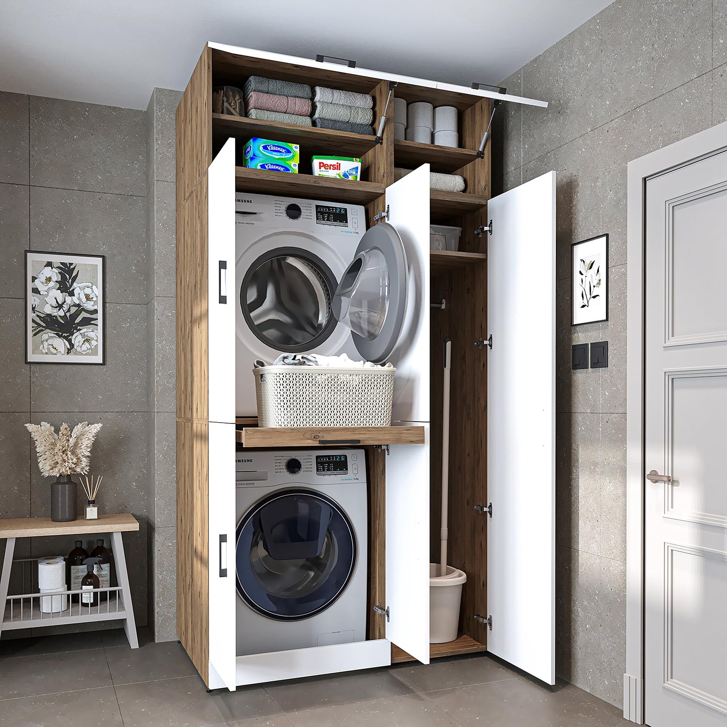 roomart-waschmaschinenschrank-dora-set-waschturm-f-r-trockner-waschmaschine-230- image 1