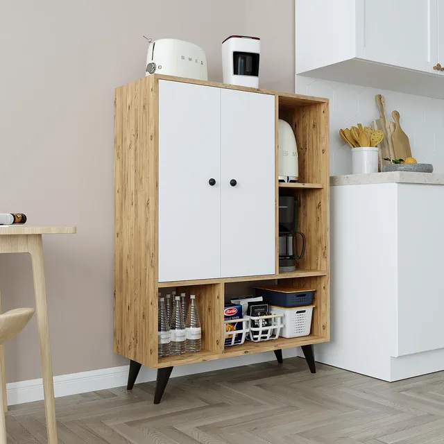 roomart-mehrzweckschrank-wei-eiche-125x90x35-cm-sideboard-mit-4-offenen-f-chern- image 1