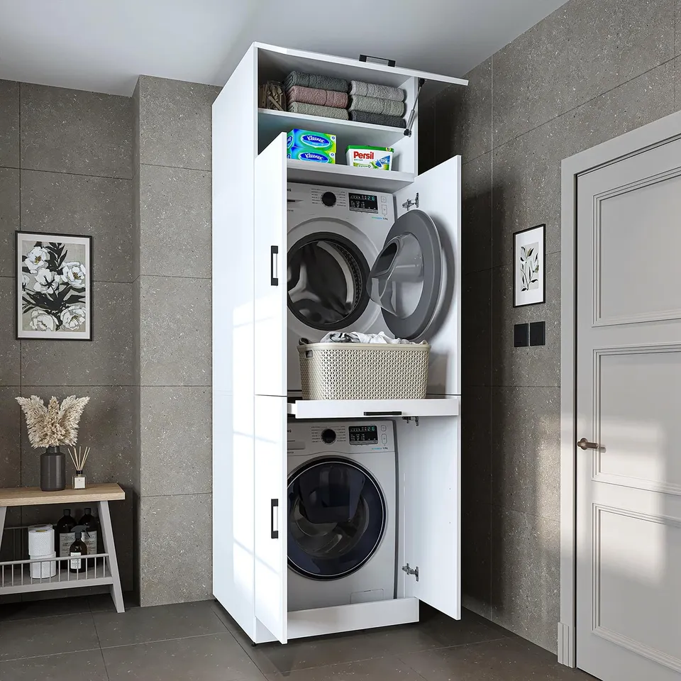 roomart-waschmaschinenschrank-dora-waschturm-f-r-trockner-waschmaschine-230-cm-w image 1