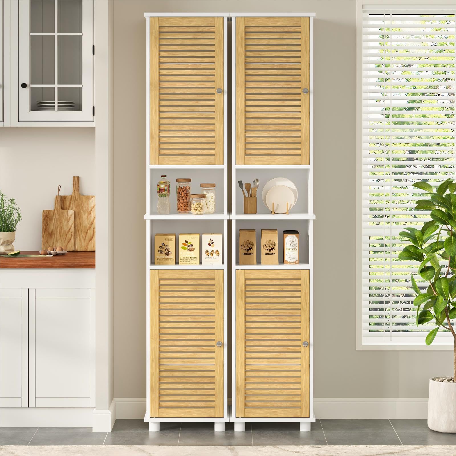 forabamb-badezimmer-hochschrank-badschrank-mit-2-bambust-ren-2-offenen-f-chern-3 image 6