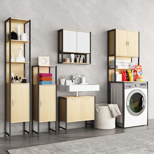 vcm-edino-badm-bel-hochschrank-honig-eiche-33x30x185-cm-1-t-r-5-f-cher-industria image 8