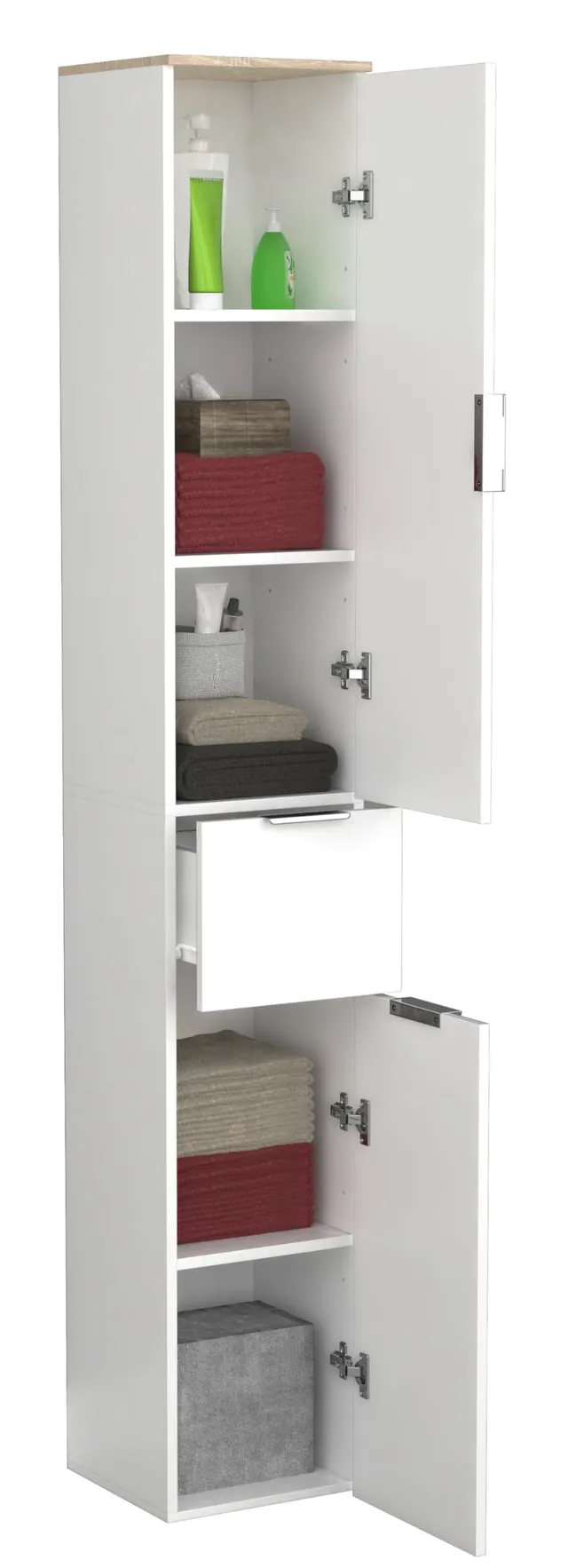 vcm-badm-bel-hochschrank-donali-wei-sonoma-eiche-30x30x190-cm-2-dreht-ren-1-schu image 1