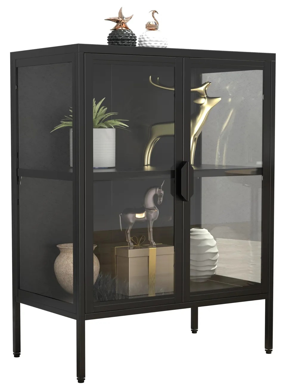 vcm-floka-standvitrine-schwarz-60x35x80-cm-2-t-ren-2-f-cher-stahl-glas-pr-sentat image 1