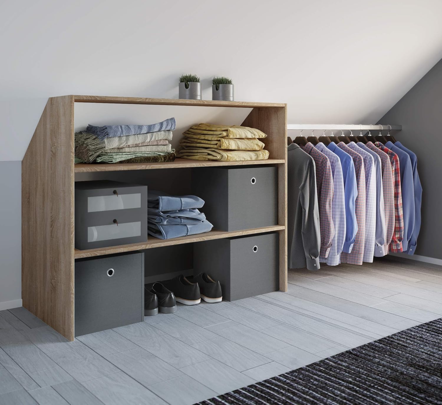 vcm-kleiderschrank-sonoma-eiche-90x50x100-cm-3-offene-f-cher-garderobenregal image 2