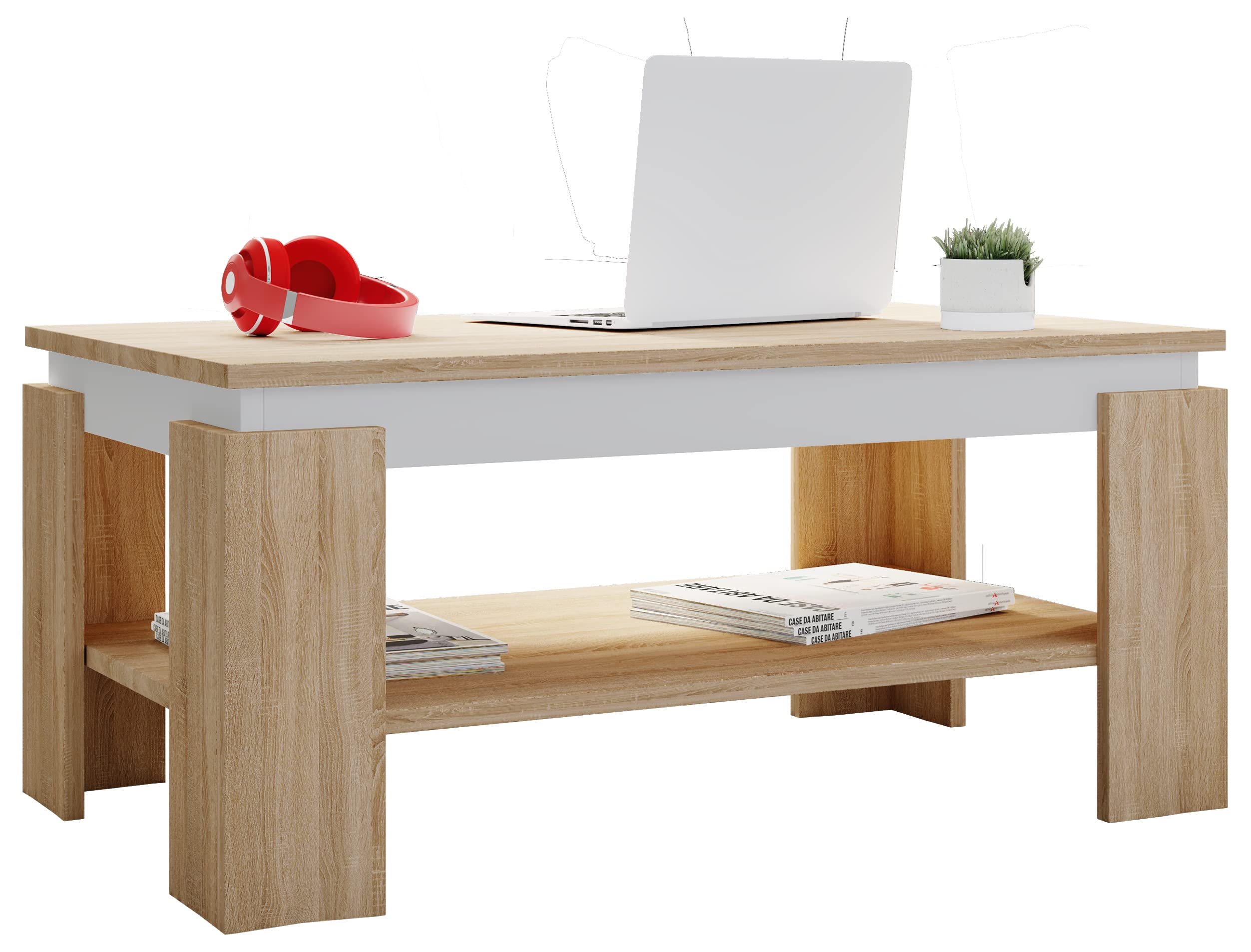 vcm-beistelltisch-honig-eiche-schwarz-90-x-53-x-41-cm-1-fach-holzwerkstoff image 5