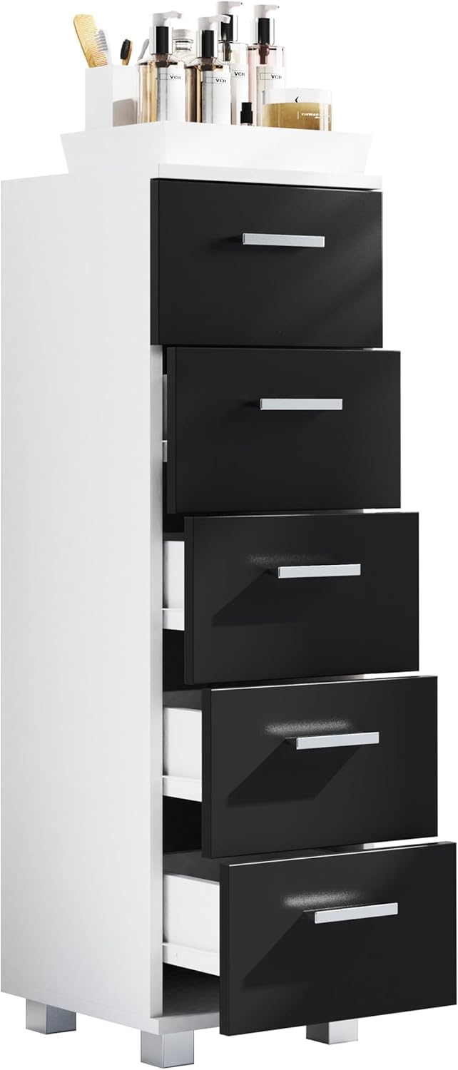 vcm-midischrank-wei-30x30x90-cm-5-schubladen-hochschrank-melaminbeschichtung image 5