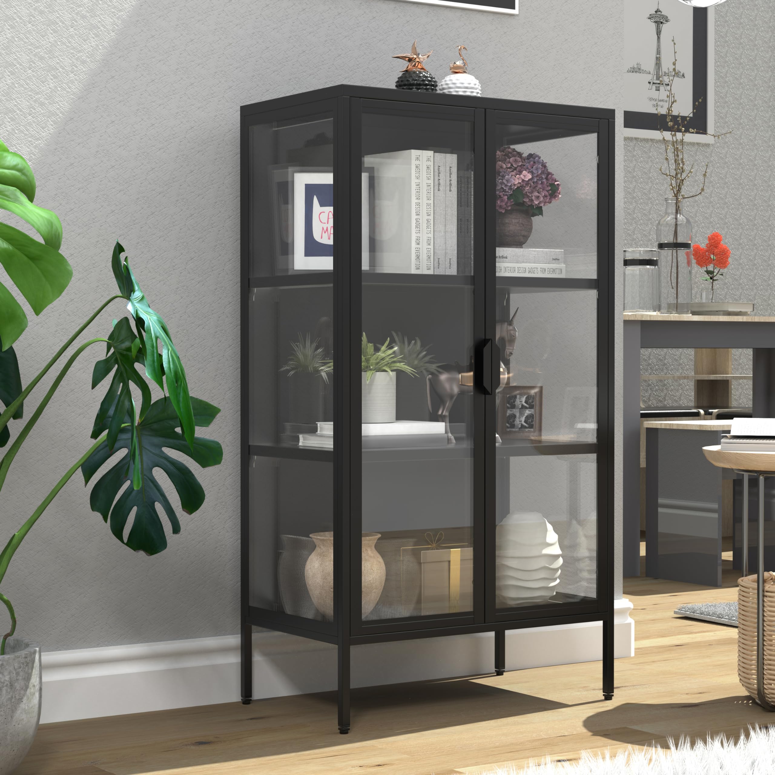 vcm-standvitrine-floka-schwarz-60-x-35-x-110-cm-2-glast-ren-3-f-cher image 2