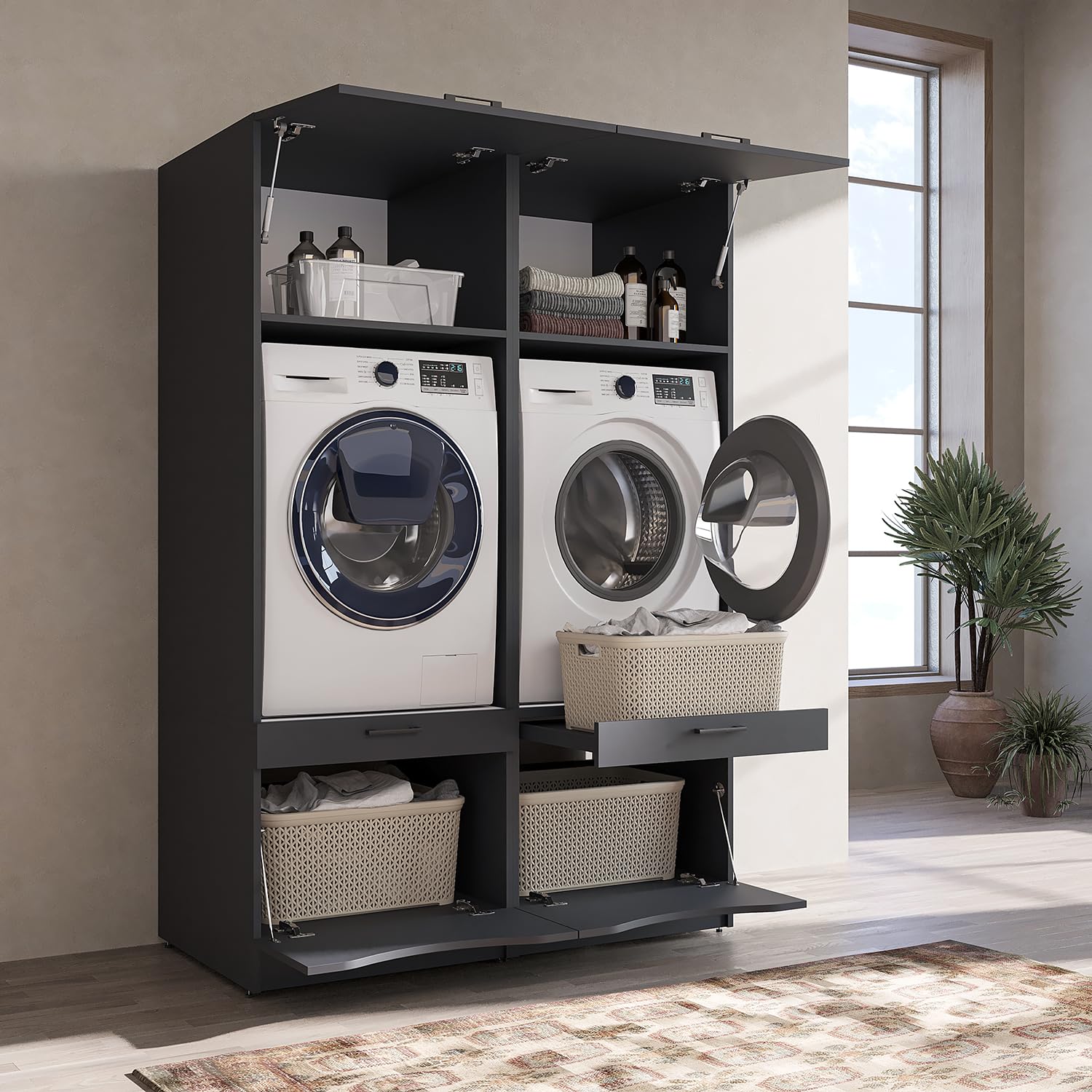 roomart-serie-2-waschmaschinenschrank-132-cm-f-r-waschmaschine-trockner-nebenein image 1