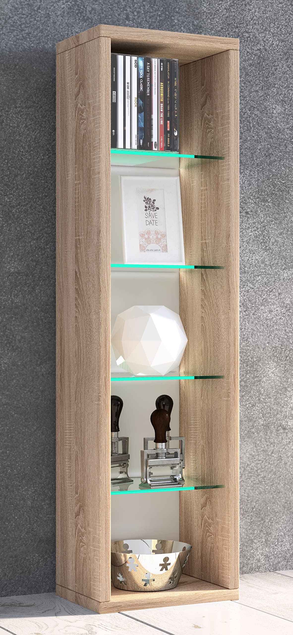 vcm-standregal-sonoma-eiche-21x14x77-cm-5-f-cher-holzwerkstoff-und-glas image 2