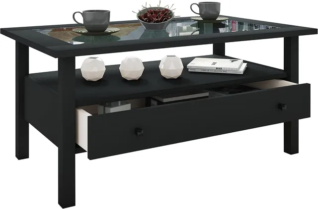 vcm-beistelltisch-lingis-l-schwarz-90-x-54-x-42-cm-mit-schublade-und-esg-glaspla image 1