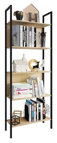 vcm-standregal-honig-eiche-62x24x165-cm-5-offene-f-cher-metall-und-holzwerkstoff image 6