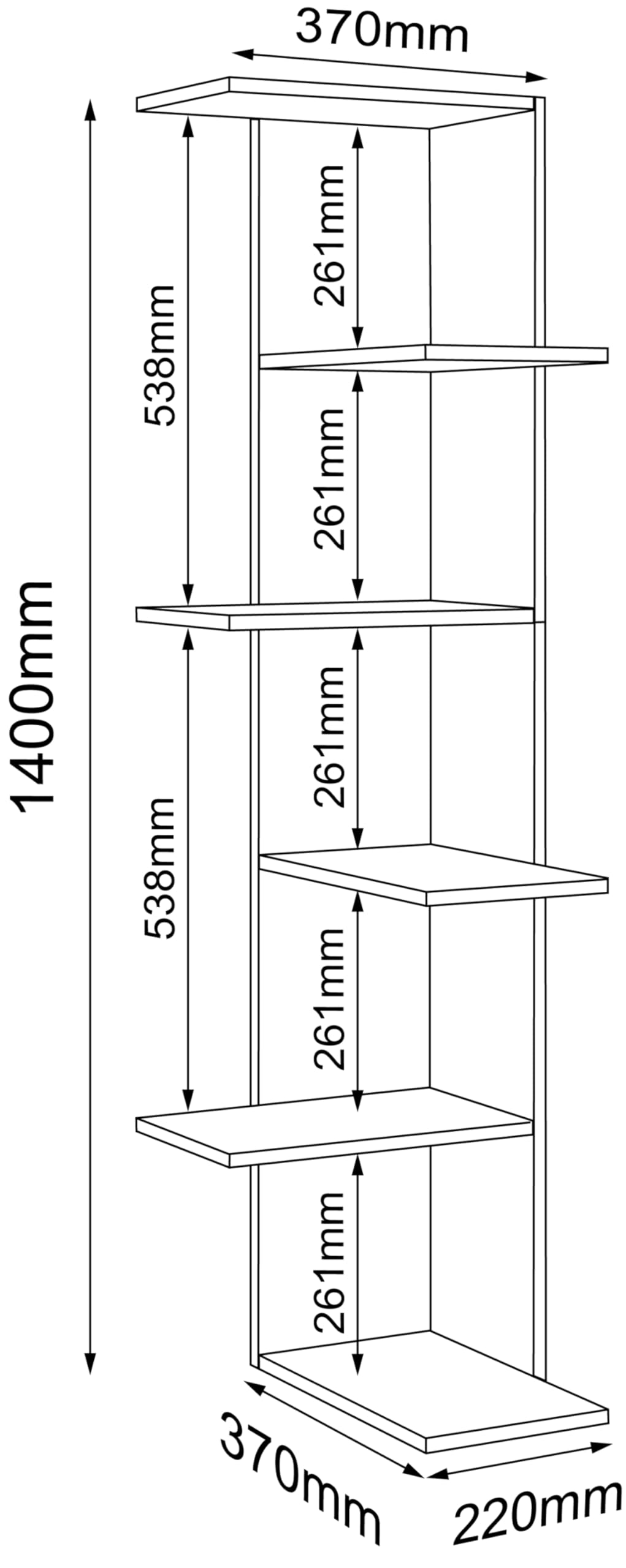 vcm-wandregal-nulis-anthrazit-honig-eiche-37x37x140-cm-5-f-cher-holzwerkstoff image 3