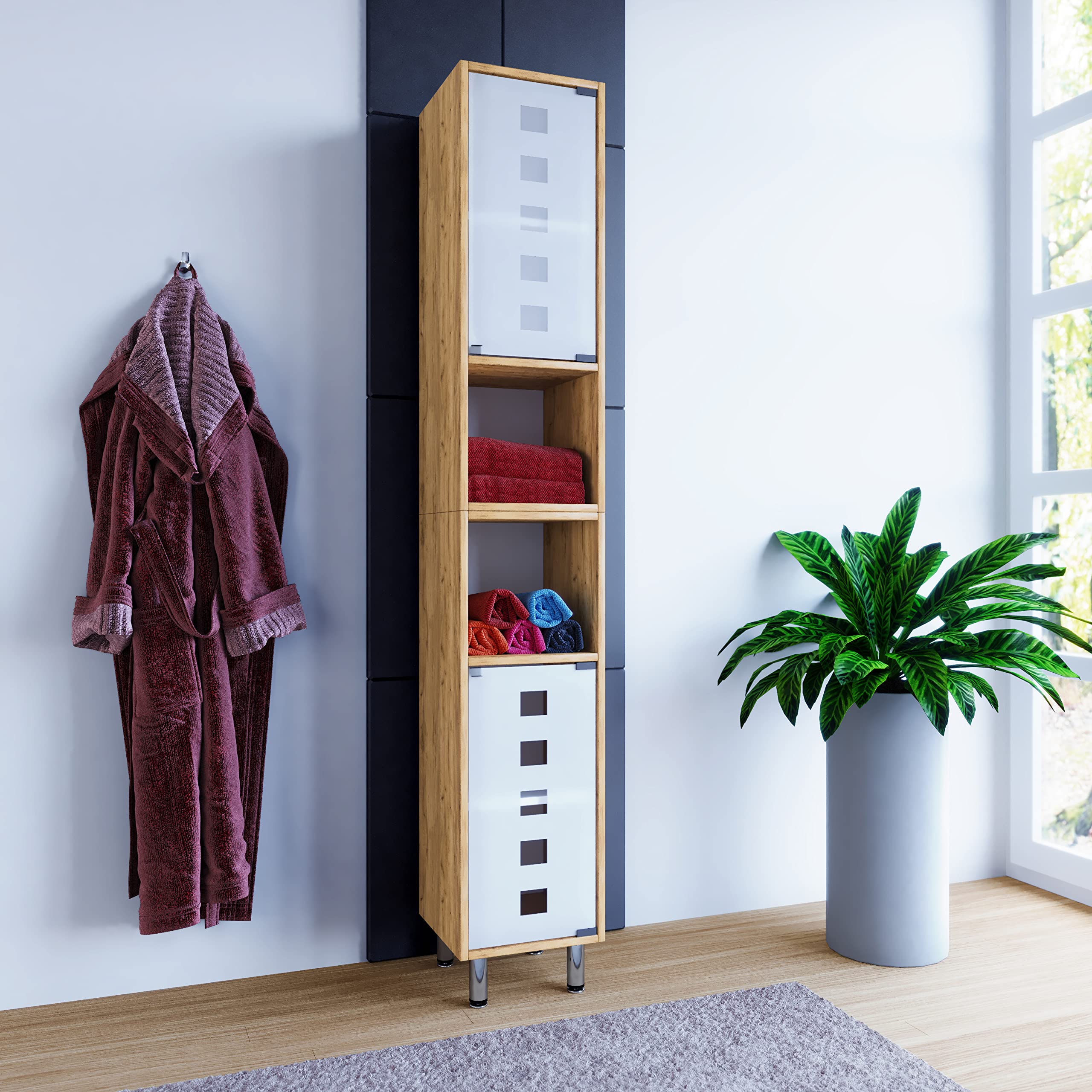 vcm-badm-bel-darola-stehender-badschrank-hochschrank-mit-glast-r-honig-eiche image 2