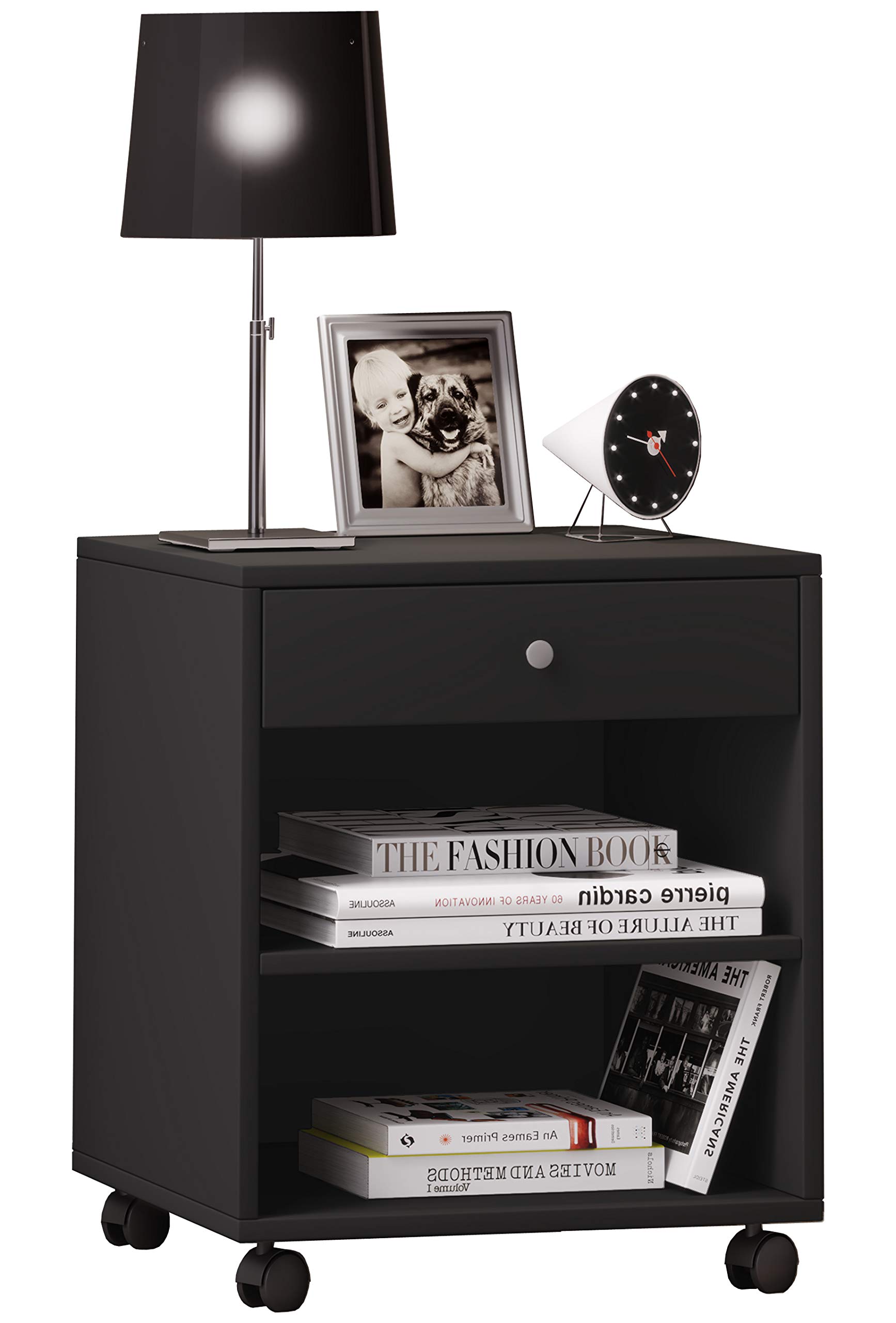 vcm-rolda-nachttisch-schwarz-45x38x54-cm-1-schublade-2-offene-f-cher-4-laufrolle image 1