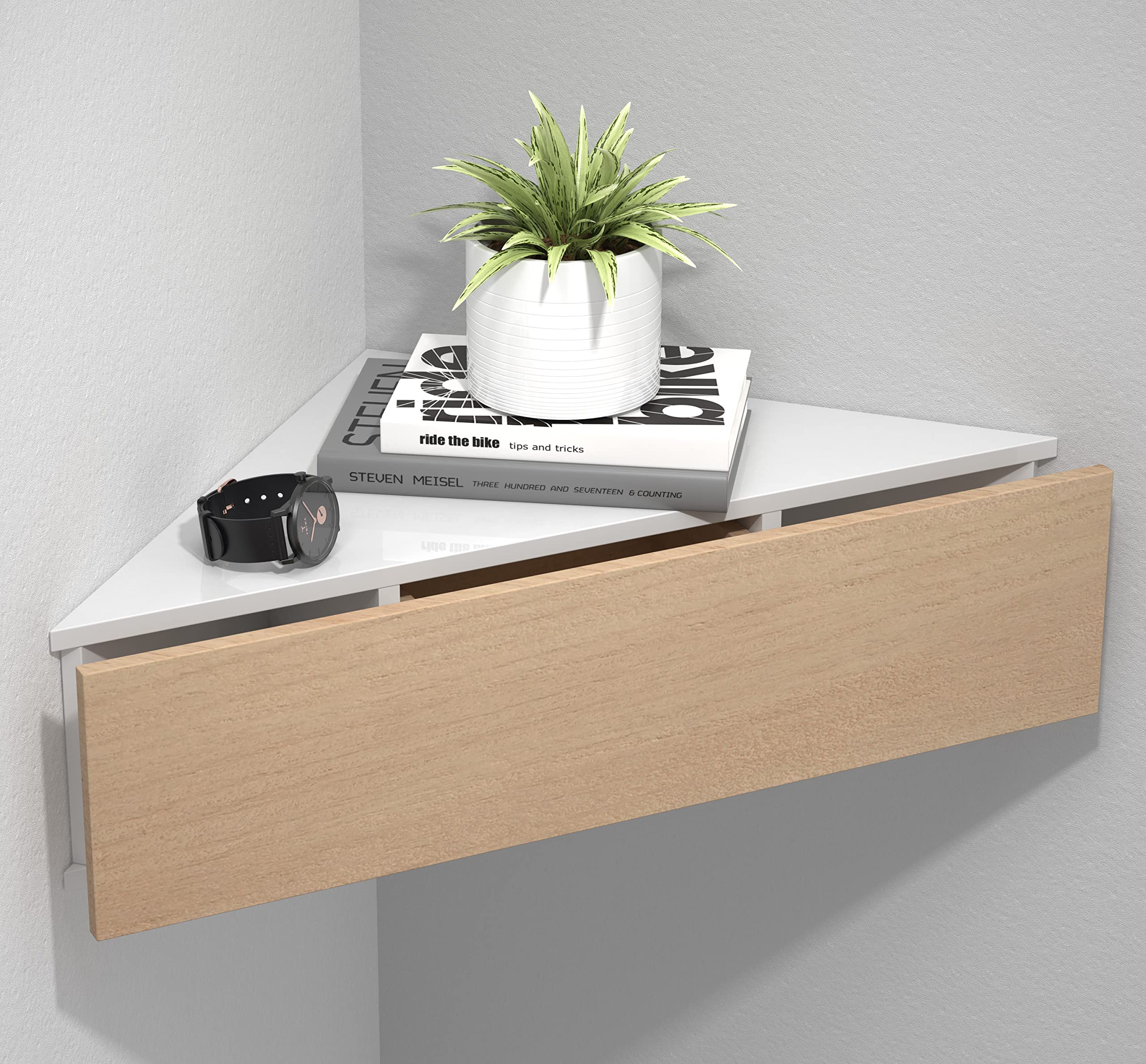 vcm-nachttisch-wei-honig-eiche-60x43x15-cm-wandboard-mit-1-schublade-wandmontage image 2