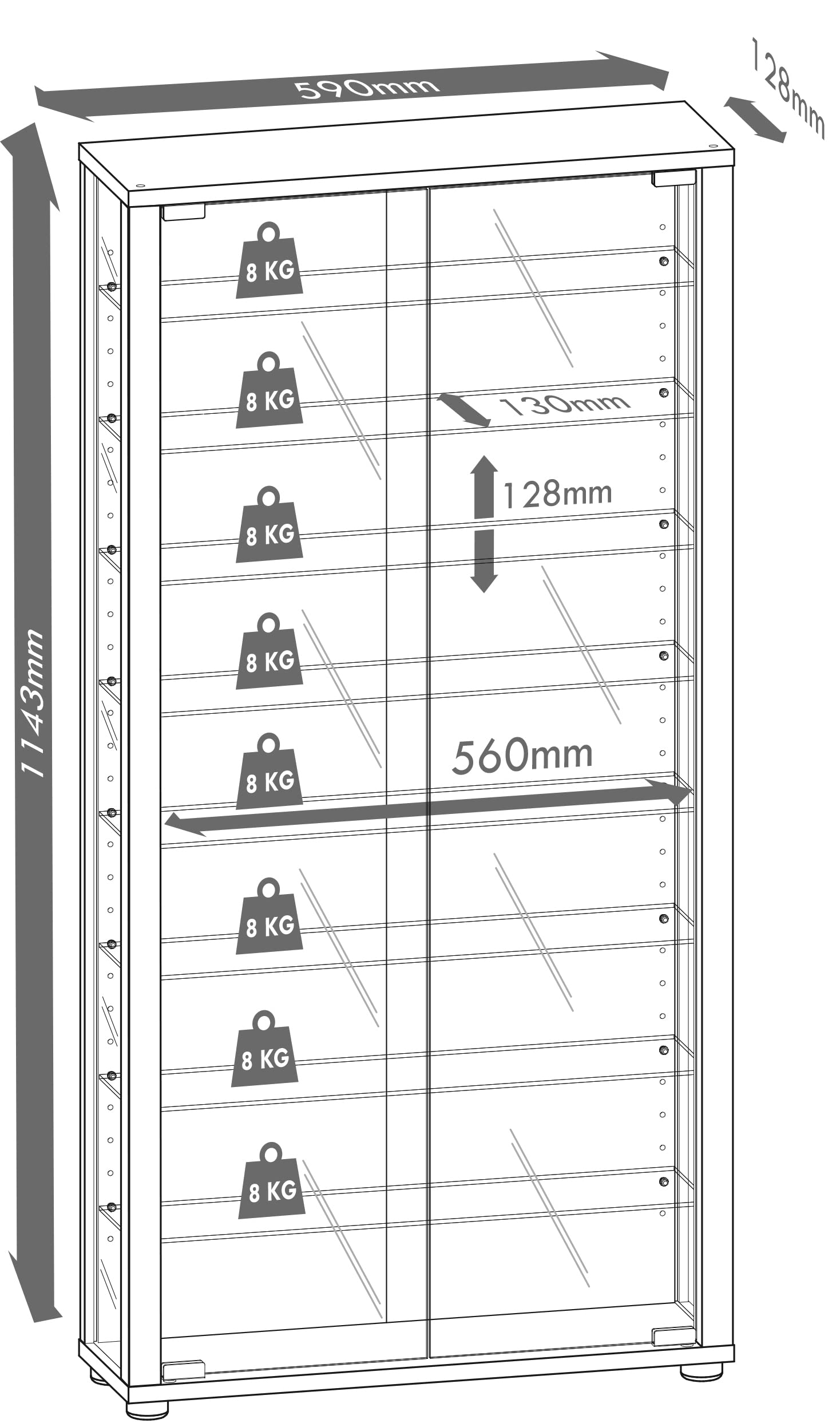 vcm-standvitrine-kern-nussbaum-59-x-18-x-113-cm-holzwerkstoff-esg-sicherheitsgla image 5