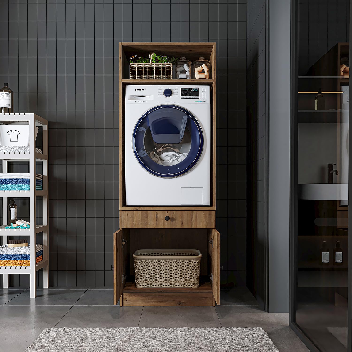 roomart-waschmaschinenschrank-mit-ausziehplatte-schublade-eiche-1-schrank-mit-sc image 5