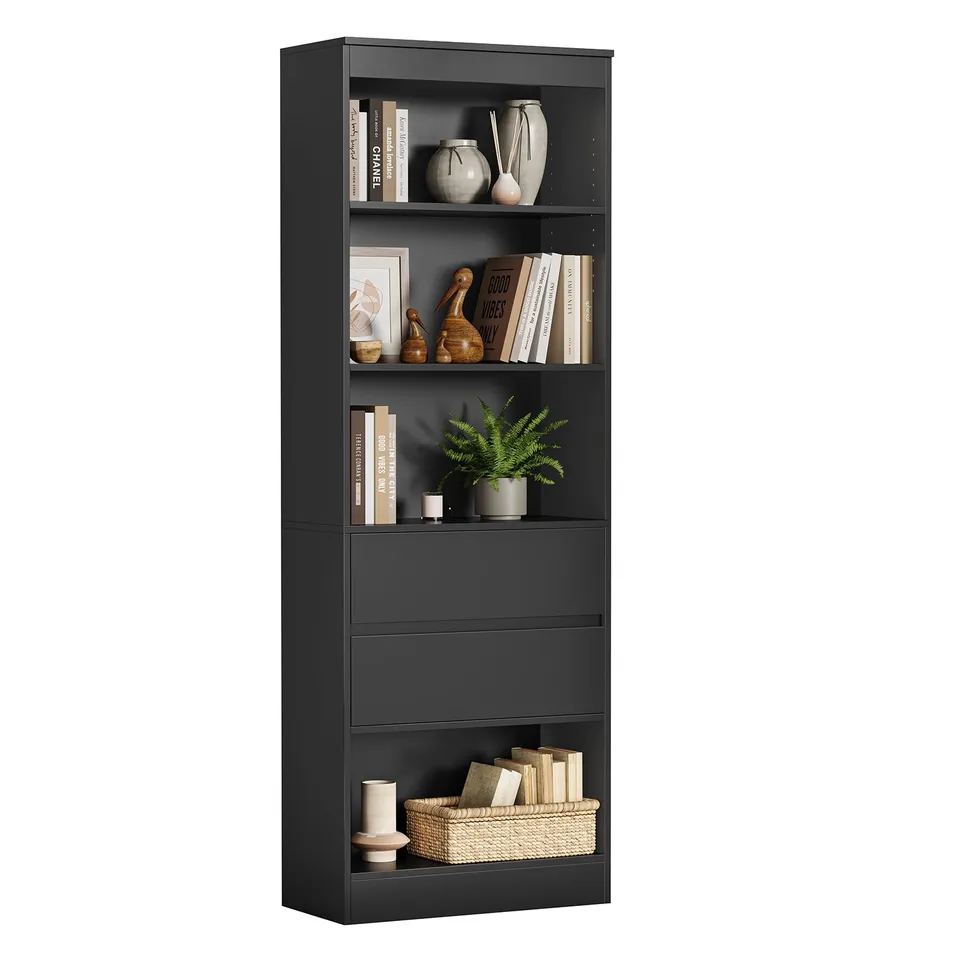 forabamb-b-cherregal-schwarz-180x60x24-cm-hochschrank-mit-2-schubladen-und-4-ver image 1