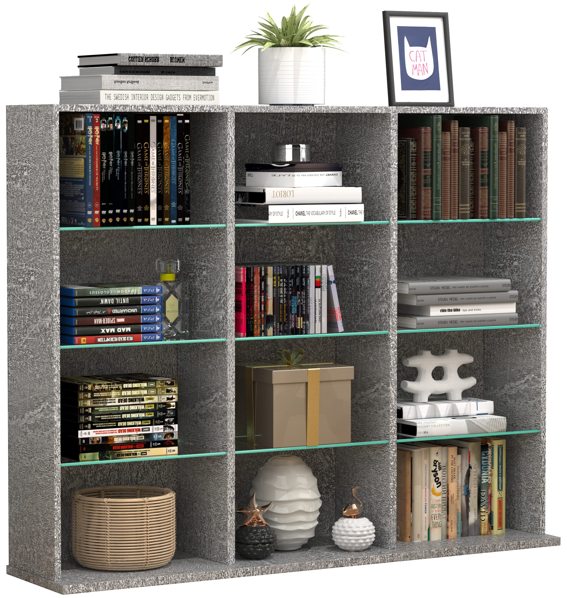 vcm-standregal-zilas-l-beton-optik-102x23x82-cm-12-f-cher-holzwerkstoff-und-glas image 1
