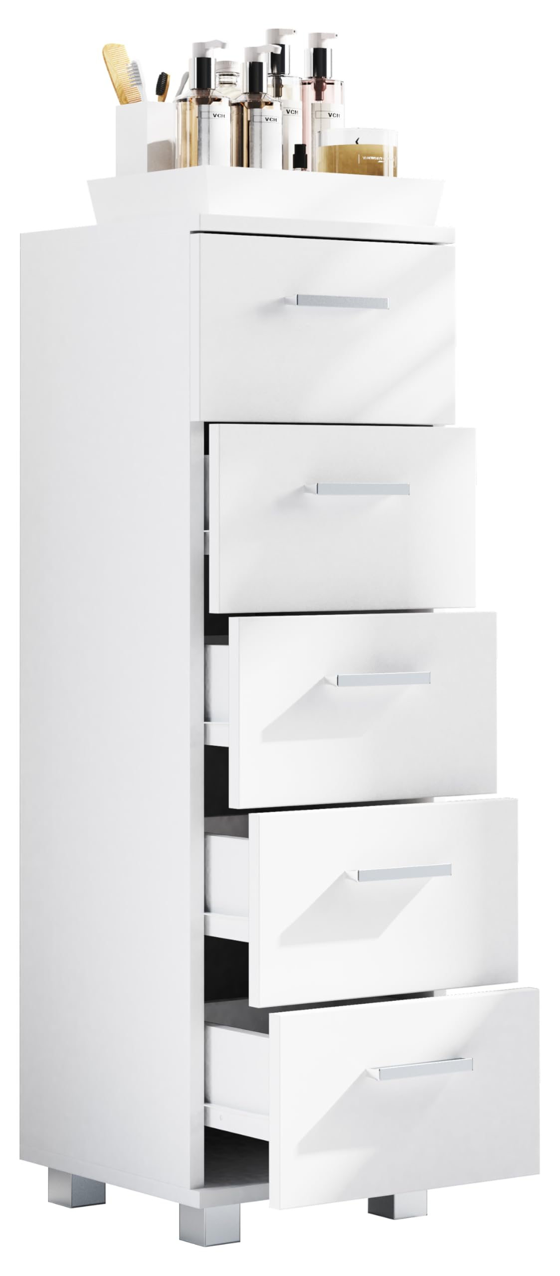 vcm-midischrank-wei-30x30x90-cm-5-schubladen-hochschrank-melaminbeschichtung image 1