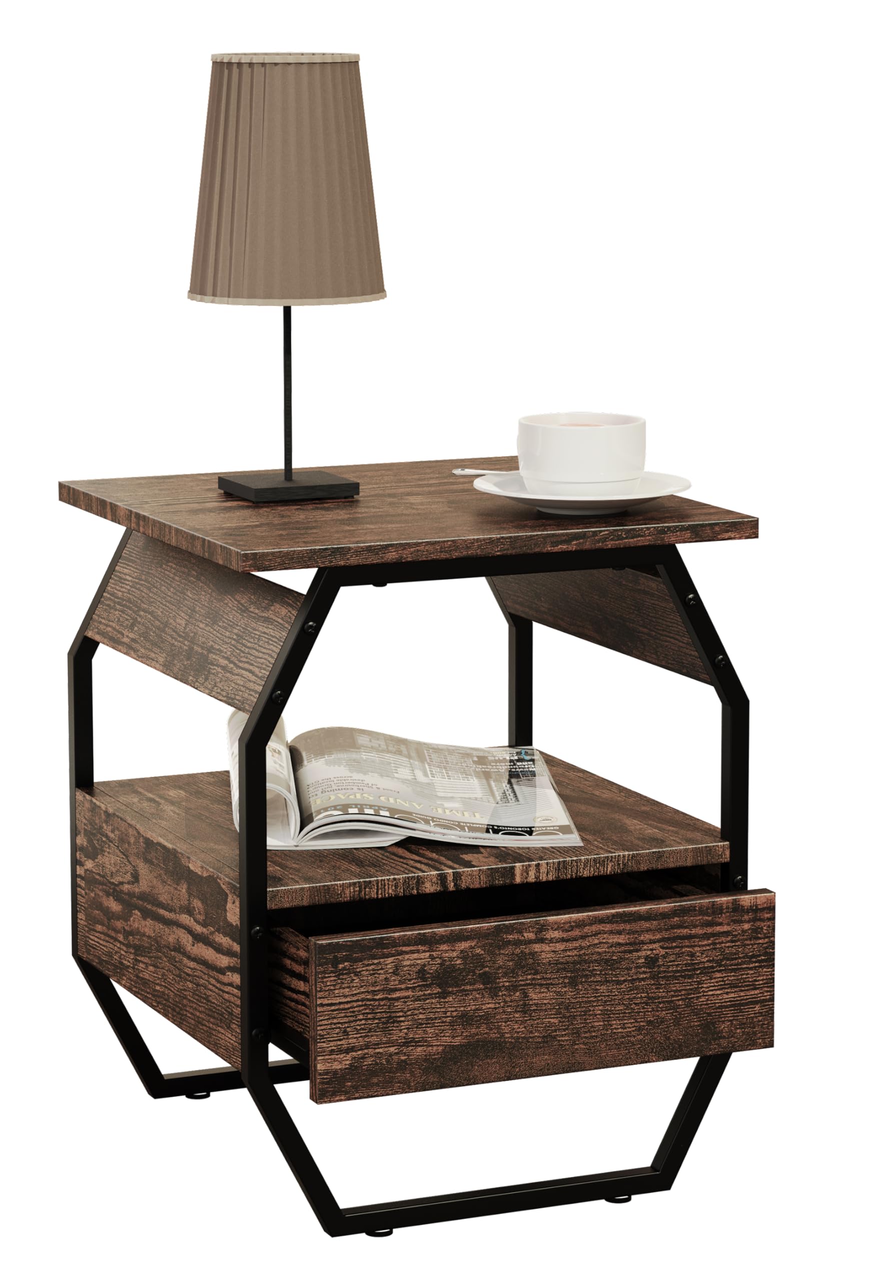 vcm-beistelltisch-eiche-vintage-40x40x50-cm-1-fach-1-schublade-holzwerkstoff image 1