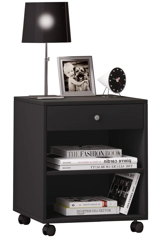 vcm-rolda-nachttisch-schwarz-45x38x54-cm-1-schublade-2-offene-f-cher-4-laufrolle image 1
