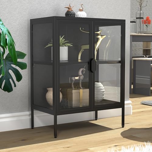 vcm-floka-standvitrine-schwarz-60x35x80-cm-2-t-ren-2-f-cher-stahl-glas-pr-sentat image 7