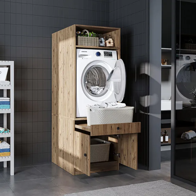 roomart-waschmaschinenschrank-mit-ausziehplatte-schublade-eiche-1-schrank-mit-sc image 1