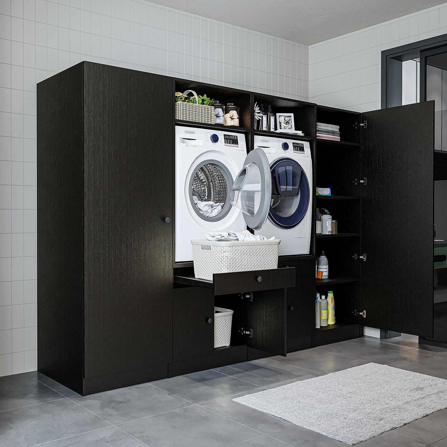 roomart-schrankwand-f-r-waschk-che-hauswirtschaftsraum-254-cm-breit-schwarz-eich image 3