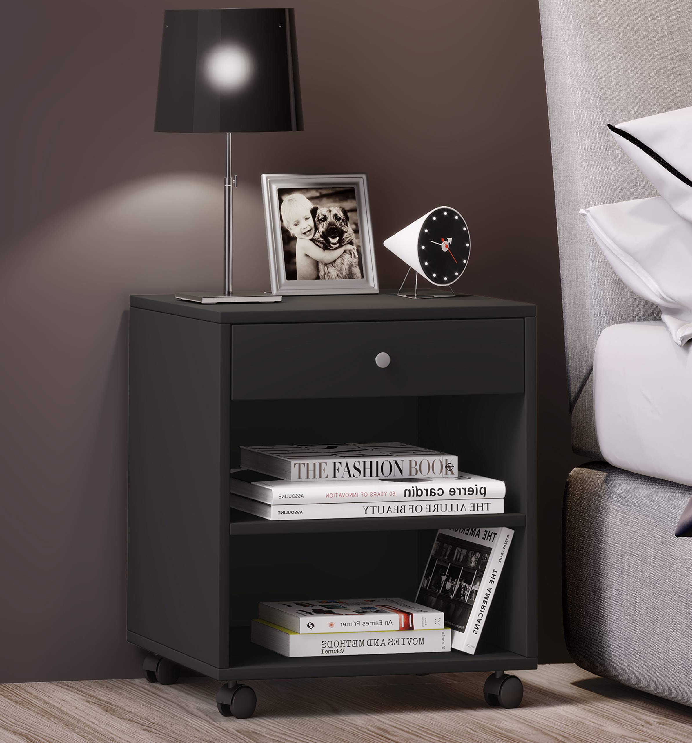 vcm-rolda-nachttisch-schwarz-45x38x54-cm-1-schublade-2-offene-f-cher-4-laufrolle image 2
