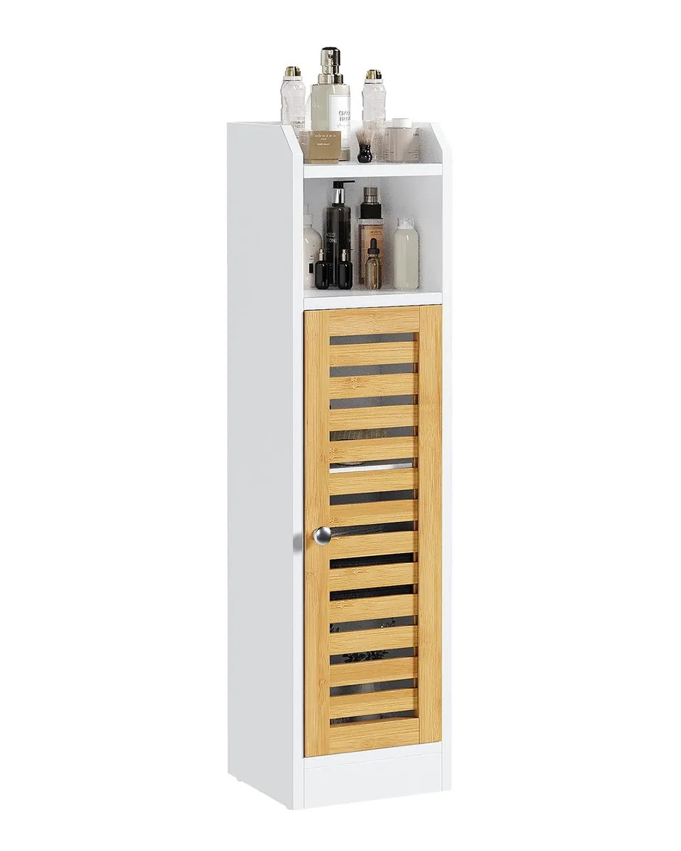 forabamb-badezimmerschrank-schmal-toilettenschrank-mit-2-offenen-f-chern-bambust image 1