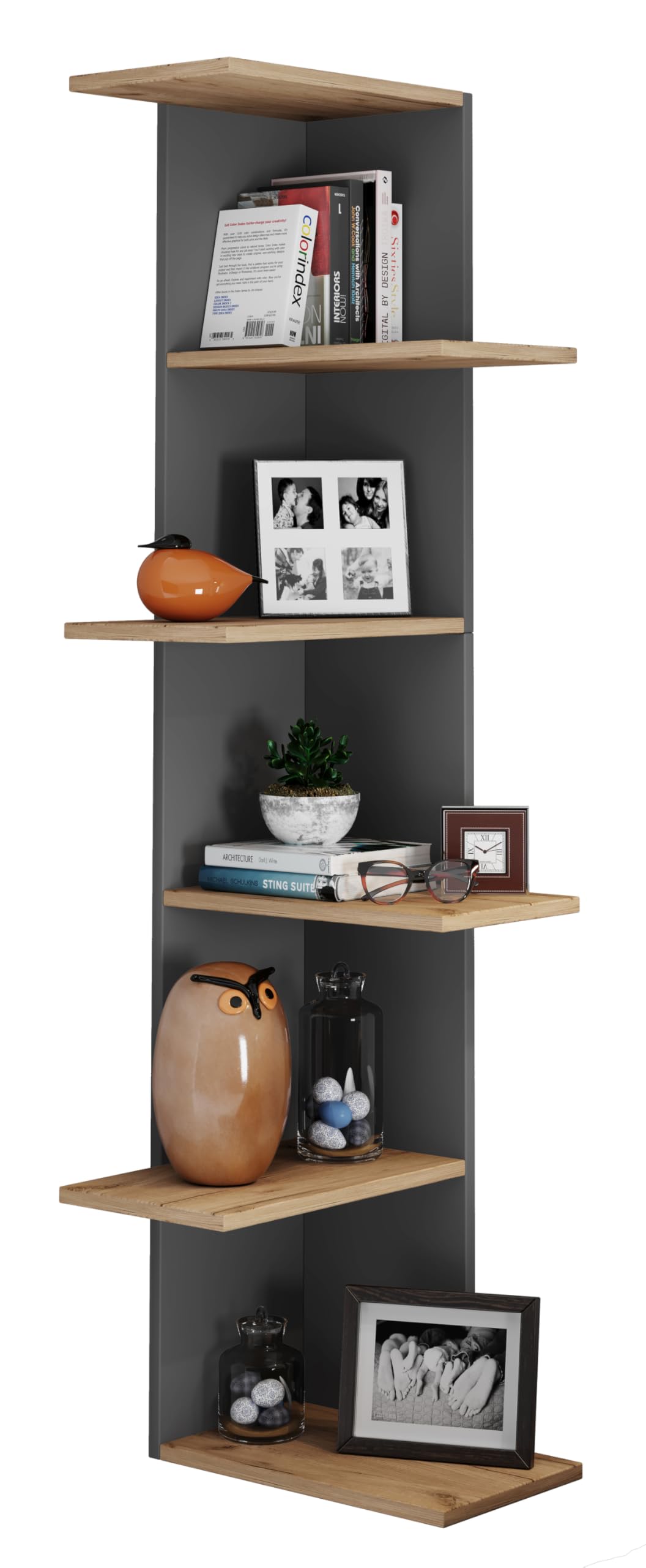 vcm-wandregal-nulis-anthrazit-honig-eiche-37x37x140-cm-5-f-cher-holzwerkstoff image 1