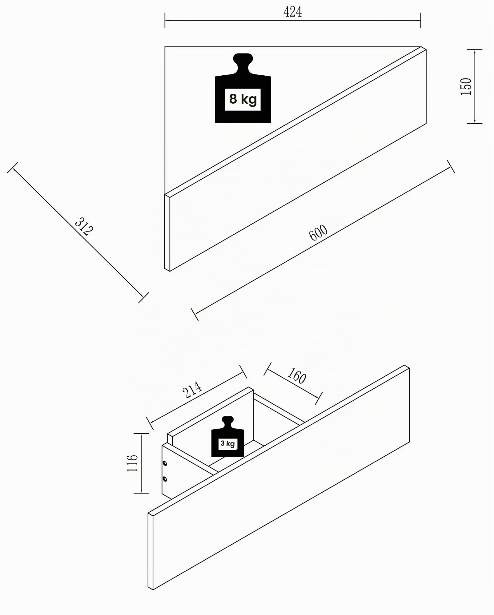 vcm-nachttisch-wei-honig-eiche-60x43x15-cm-wandboard-mit-1-schublade-wandmontage image 3