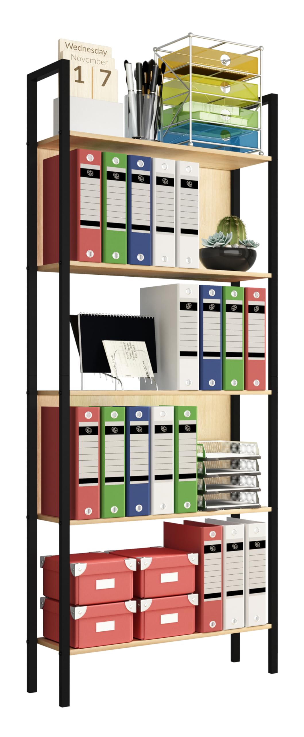 vcm-b-roregal-honig-eiche-62x24x165-cm-5-f-cher-standregal-b-cherregal image 1