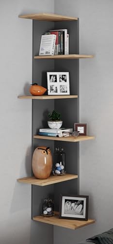 vcm-wandregal-nulis-anthrazit-honig-eiche-37x37x140-cm-5-f-cher-holzwerkstoff image 8